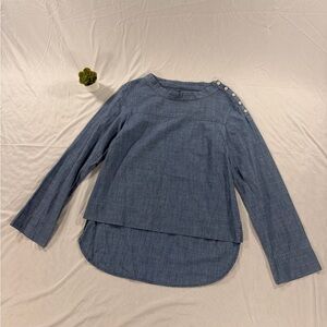 J CREW Womens Funnelneck Long Sleeve Top Size 8 Blue Cotton Chambray Hi-Low Hem